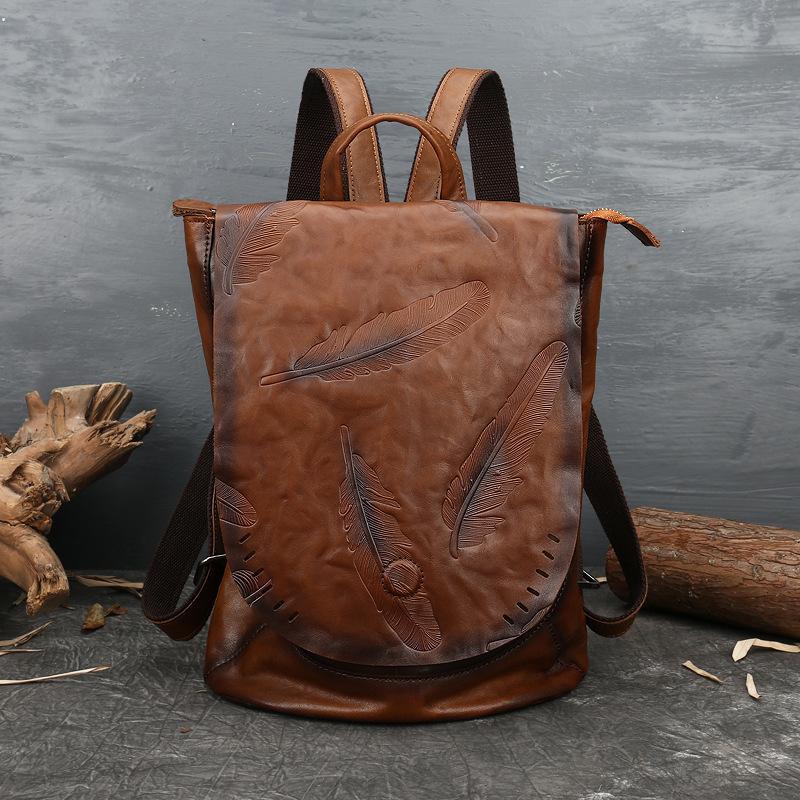 👜 Retro Embossed Women’s Backpack | Genuine Cowhide Leather, Vintage Design, Stylish & Durable | Tiny Tinker Shop 🎒
