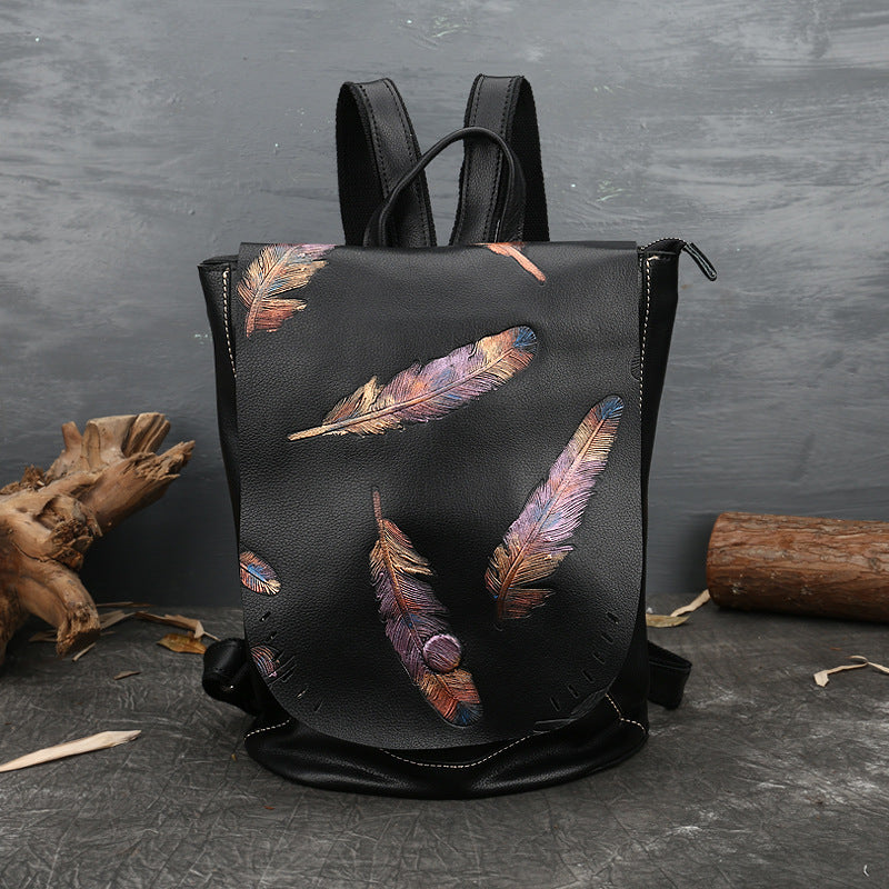 👜 Retro Embossed Women’s Backpack | Genuine Cowhide Leather, Vintage Design, Stylish & Durable | Tiny Tinker Shop 🎒