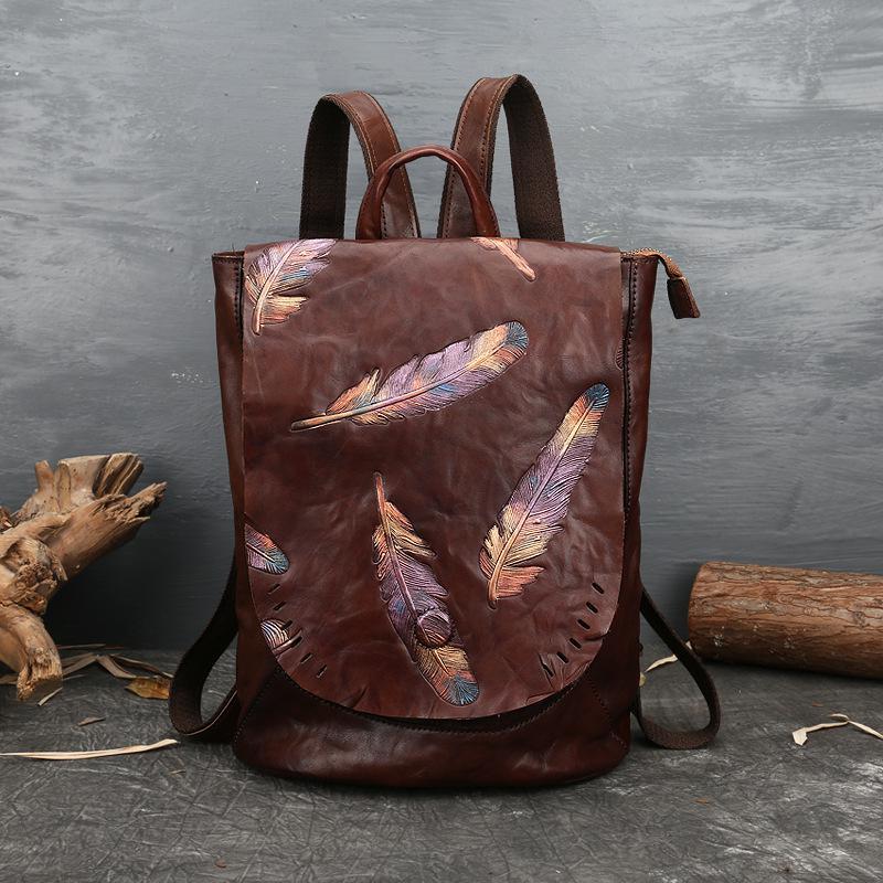 👜 Retro Embossed Women’s Backpack | Genuine Cowhide Leather, Vintage Design, Stylish & Durable | Tiny Tinker Shop 🎒