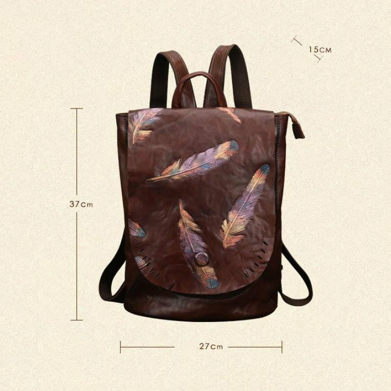 👜 Retro Embossed Women’s Backpack | Genuine Cowhide Leather, Vintage Design, Stylish & Durable | Tiny Tinker Shop 🎒