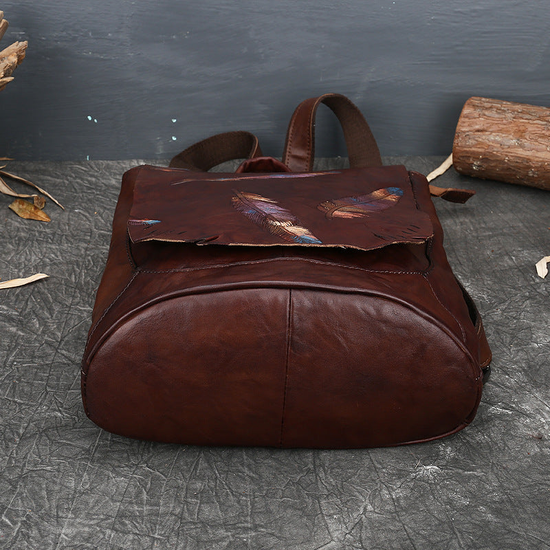 👜 Retro Embossed Women’s Backpack | Genuine Cowhide Leather, Vintage Design, Stylish & Durable | Tiny Tinker Shop 🎒