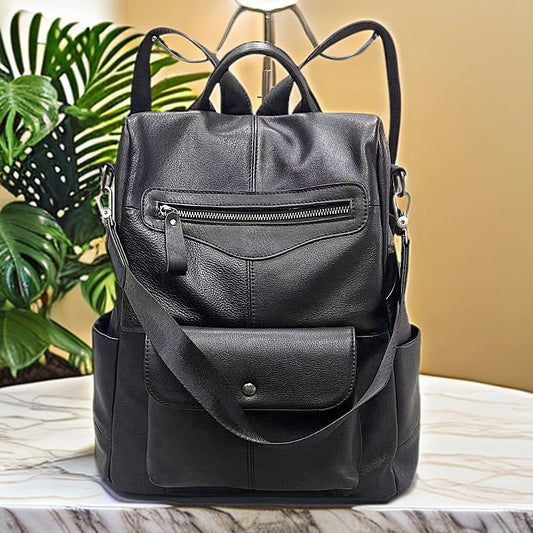 Black First Layer Cowhide Women's Backpack Trendy Fashion.ck First-Layer Cowhide Women's Backpack – Stylish Leather Backpack for Women, Trendy Fashion Bag for Work, Travel, or Everyday Use .